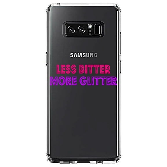 DistinctInk Clear Shockproof Hybrid Case for Samsung Galaxy Note 8 - TPU Bumper Acrylic Back Tempered Glass Screen Protector - Less Bitter More Glitter