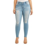 Wax Jean Juniors' Plus Size Rip and Repair Destructed Skinny Jean