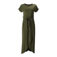 thumbnail image 4 of ZHOGXU Women's Dress Short Sleeve Round Neck Solid Color Lace Up Fashion Comfortable Maxi Dresses For Casual Daily Wear,Army Green,L, 4 of 5