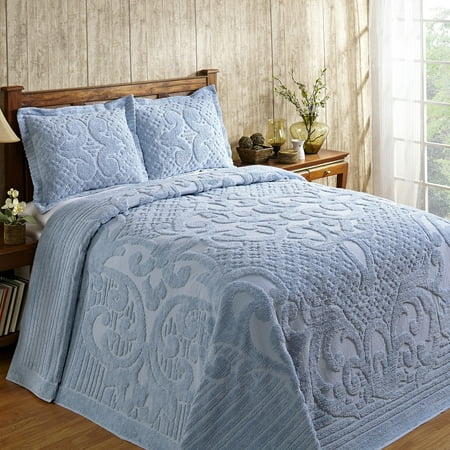 Better Trends Chenille Bedspread For Queen Size Bed 100% Cotton Lightweight Bedspread for all Season 102" x 110" Ashton Collection (Blue)