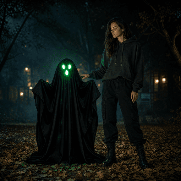 Enyisa Halloween Decorations Glowing Black Ghost Hanging Prop 3.3ft Lighted Spooky for Indoor Outdoor Yard Decor, Party Supplies and Porch Accents, 1Pack