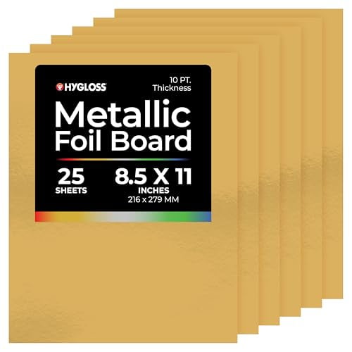 Hygloss Matte Gold Metallic Foil Board Cardstock Sheets, 8.5 x 11 in, 25 ct, 10 pt