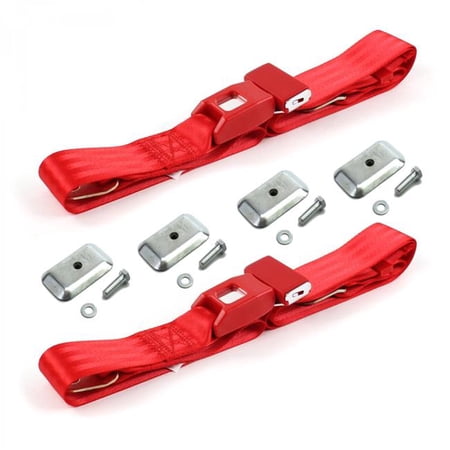 safeTboy Red Lap Bucket Seat Belt Kit with Bracketry for 1980-1986 F150 Ford Truck Standard 2 Point - 2 Belts