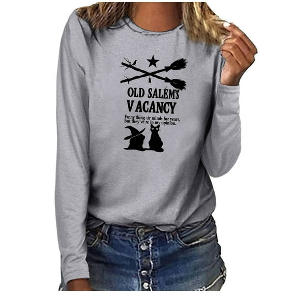 Raeneomay Long Sleeve Shirts Oversize Women Tops Casual Fashion CrewNeck Pullover Round-Neck Printing T-Shirt