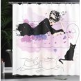 thumbnail image 4 of Ambesonne Kitten Shower Curtain, Girl and Cat, 69"Wx84"L, Black Lilac Lavender, 4 of 5