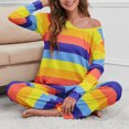 thumbnail image 4 of Loungewear 2 Pieces Outfits Color Block Long Sleeve Tops Pullover Wide Leg Pants Soft Pajamas Sets PJs Sleepwear, 4 of 6