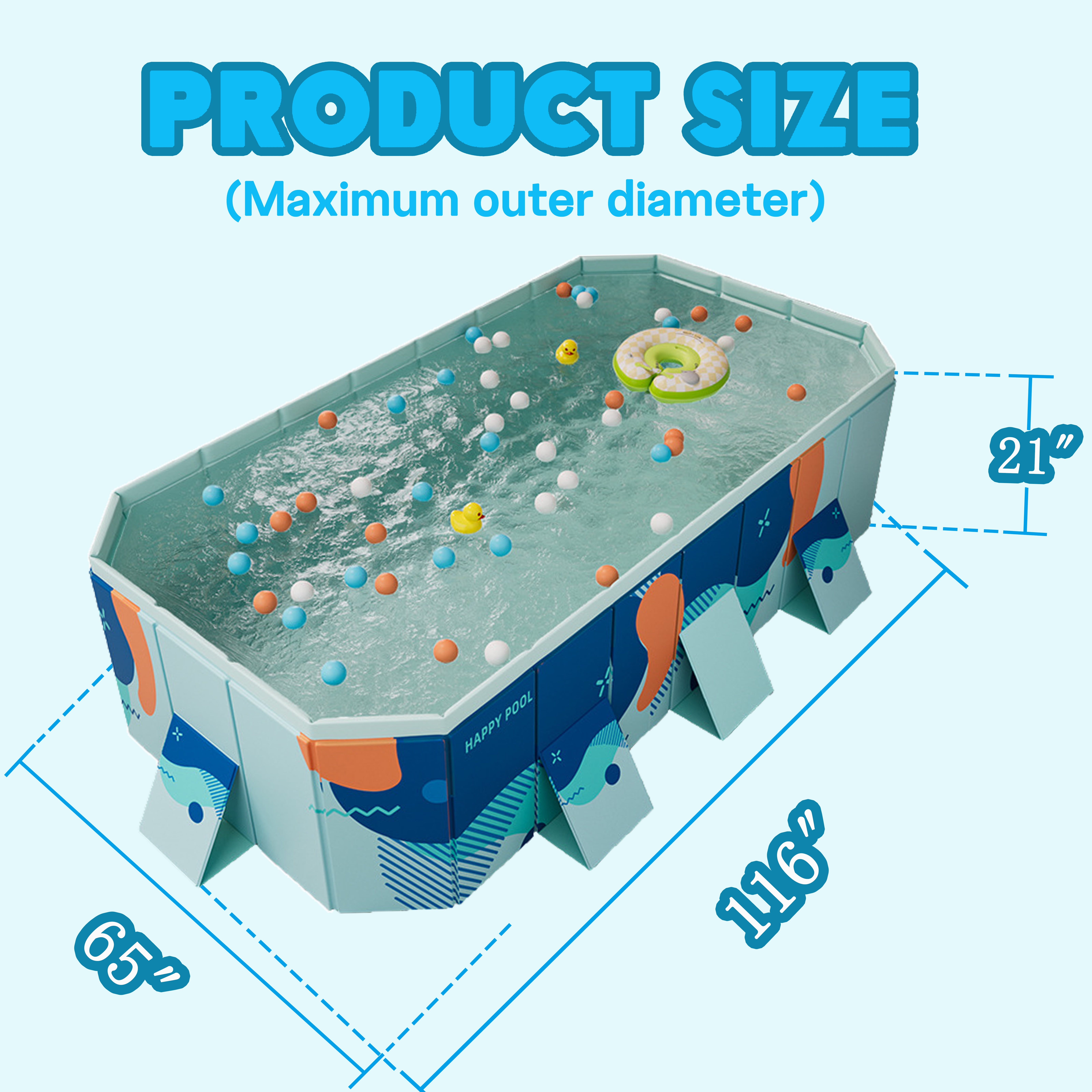 Hyindoor Outdoor Foldable Non-Inflatable Adults and Kids Swimming Pool Anti-Slip Hard Plastic for Lawn Garden Backyard（116" x 65" x 21"）