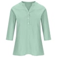 thumbnail image 4 of Cotton Linen Tops for Women 3/4 Sleeve Loose Fit Shirts Casual Button Solid Color V Neck Blouses 2026 Spring Dressy Lightweight Comfy Outfits Going Out Tops Ladies Fashion Trendy, 4 of 7