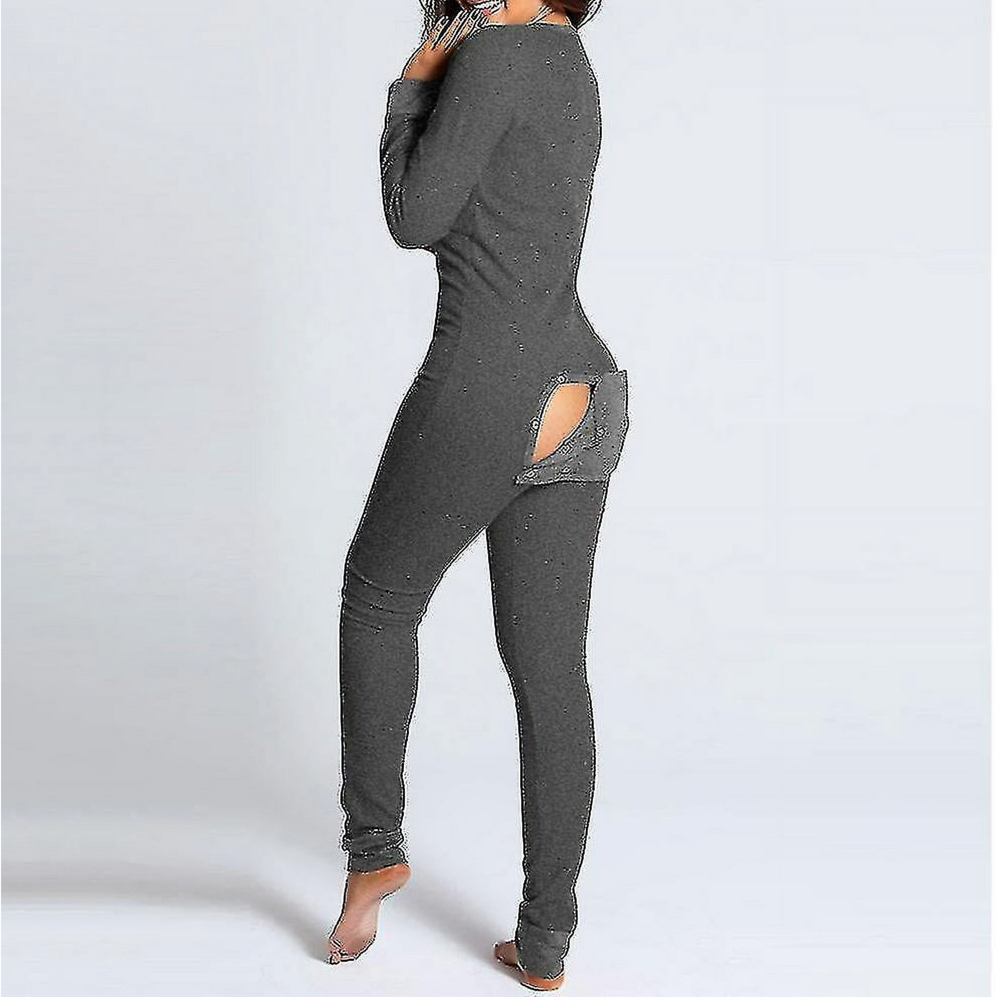 Butt Flap Lingerie Jumpsuit Women Onesie Pajamas Back Button down Bodycon Nightwear Adults Onesies Combinaison Pyjama Femme High Quality Walmart