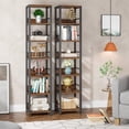 thumbnail image 2 of Fnova 75" 6-Tier Corner Bookshelf, Tall Narrow Rustic Wood Open Storage Rack, Square Bookcase Display Stand for Small Spaces in Living Room, Bathroom, 2 of 7