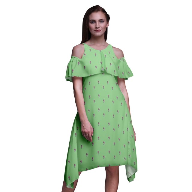 Bimba Block Print Womens Chic Style Cold Shoulder Shift Dress Summer Tunic -Large