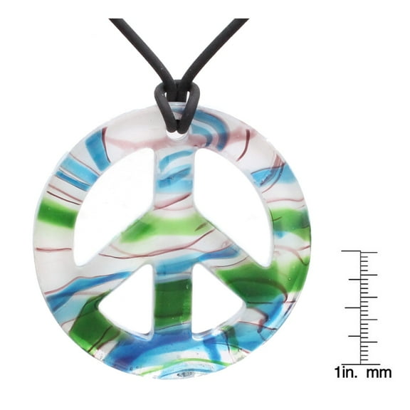 Besheek Murano Inspired Blue Green and White Peace Sign Glass Necklace Pendant