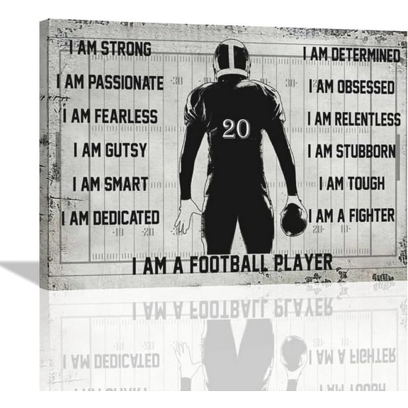 Football Sports Wall Art Pictures Wall Decor Gifts for Football Player Boy Man Football Fan Inspirational Vintage American Football Canvas Artwork Framed for Classroom Boy Room Gym Office 12"x16"