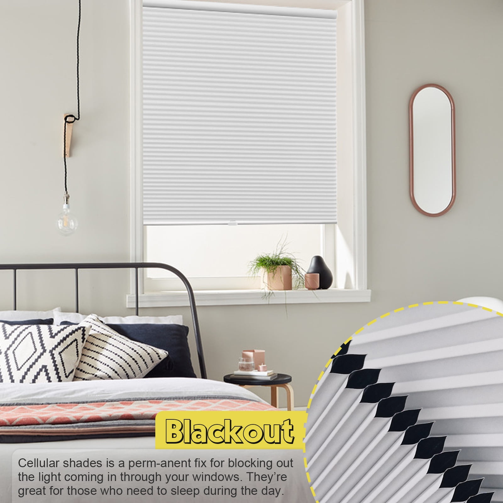 Keego Cordless Blackout Cellular Shades for Windows Bottom up Pleated Window Blinds Waterproof Thermal Insulated Honeycomb Blinds for Home, Office and Bedroom, Beige 43.5"W x 60"H