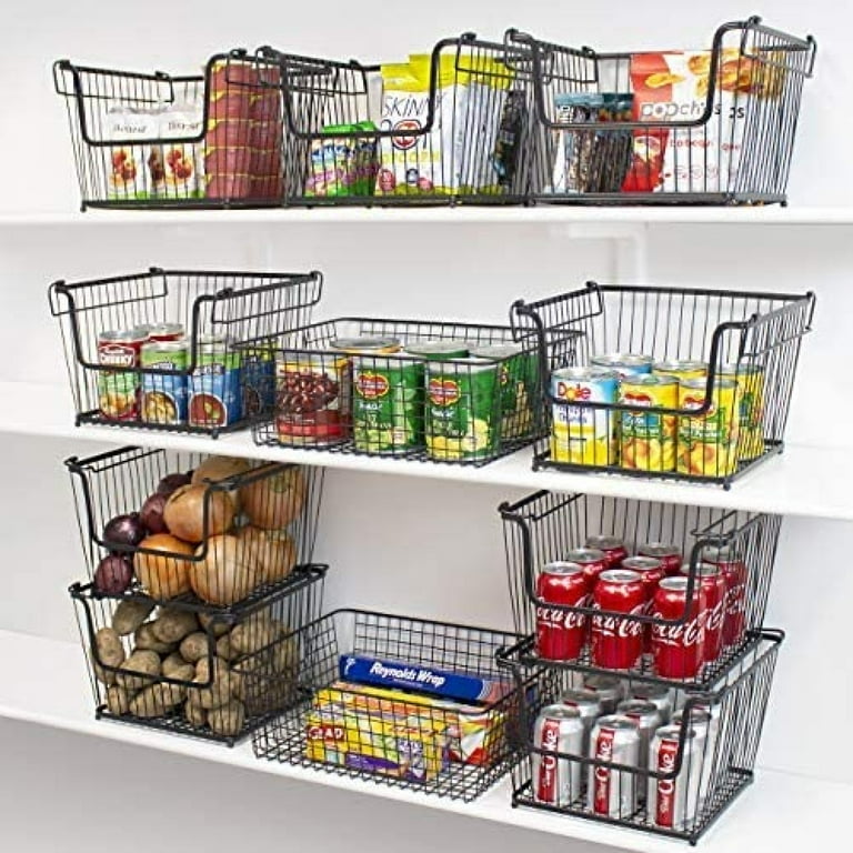 Wire Baskets for Organizing Household 4 Pack Pantry Baskets For Storage  Pantry Wire Black Metal Storage Bins