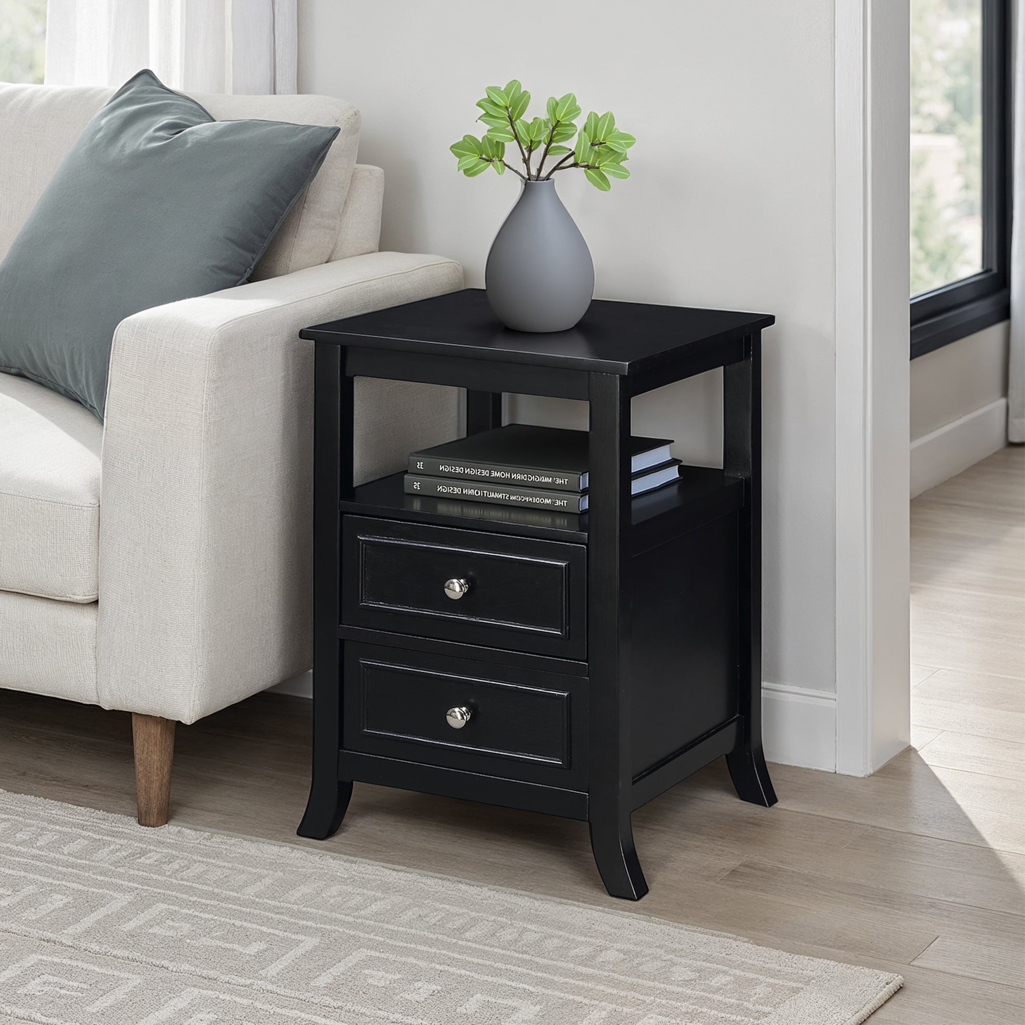 Convenience Concepts Melbourne 2 Drawer End Table with Shelf, Black