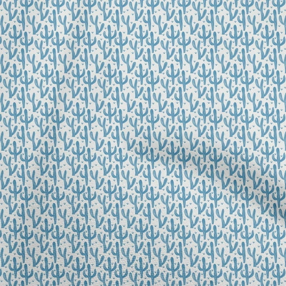 oneOone Polyester Spandex Blue Fabric Cactus Craft Projects Decor Fabric Printed By The Yard 56 Inch Wide