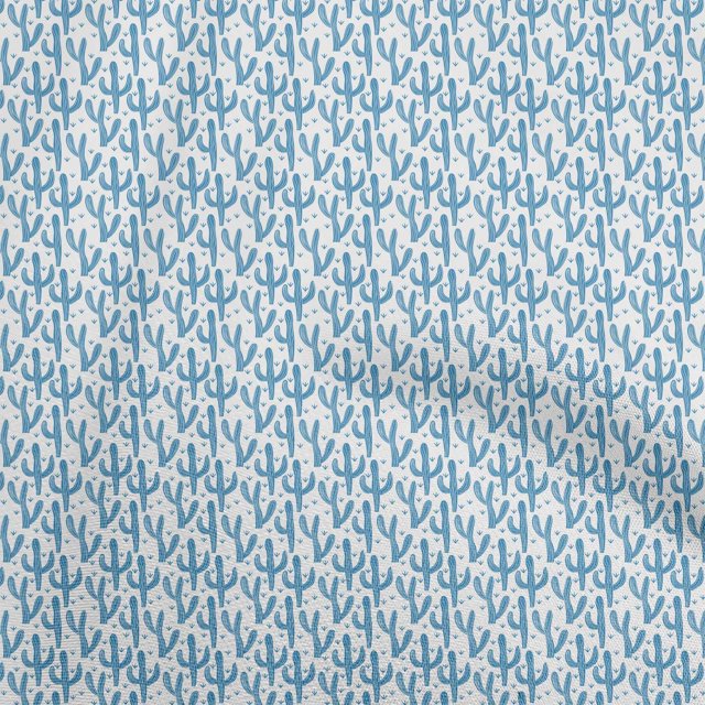 oneOone Cotton Flex Blue Fabric Cactus Sewing Craft Projects Fabric Prints By Yard 40 Inch Wide