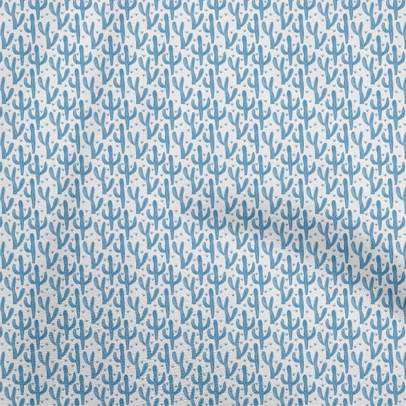 oneOone Polyester Spandex Blue Fabric Cactus Craft Projects Decor Fabric Printed By The Yard 56 Inch Wide