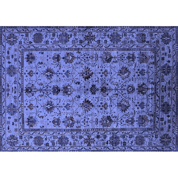 Ahgly Company Machine Washable Indoor Rectangle Oriental Blue Industrial Area Rugs, 7' x 10'