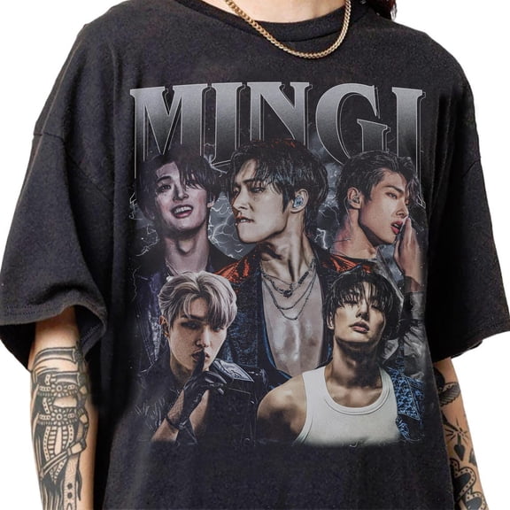 Mingi Ateez Graphic T-Shirt, Vintage Music Theme Casual Tee