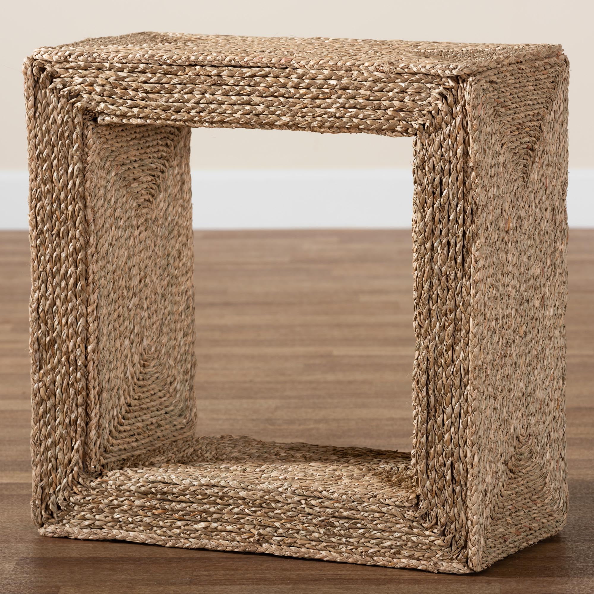 bali & pari Adonica Modern Bohemian Natural Brown Seagrass and Wood End Table
