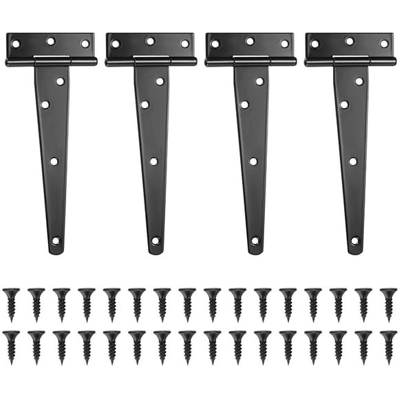 Jinsinto Set of 4 T-Hinges, Black Barn Door Hinge, Door Hinges, Stainless Steel Flat Hinge - 6 Inches