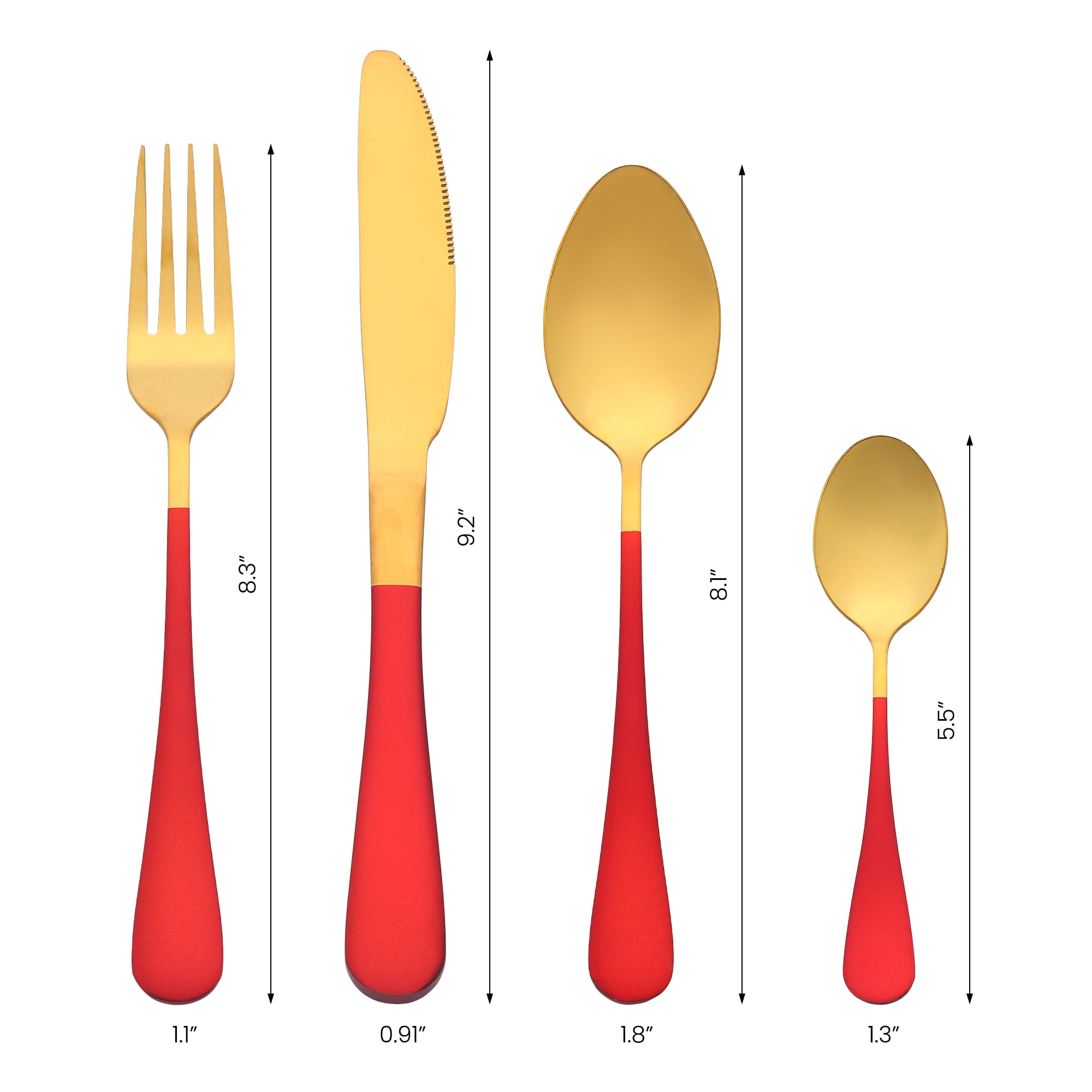 Unique Bargains Flatware Set Stainless Steel Silverware Red 4 Pcs