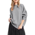 thumbnail image 2 of Skpblutn Oversized Sweatshirt for Women Pullover Tops Round Neck Batwing Sleeve Oversized Side Slit Ribbed Top Winter Fall Long Sleeve Round Neckline Casual Knit Sweater, 2 of 7