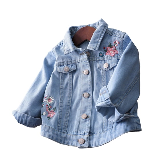 Toddler Denim Jacket for Girls Long Sleeve Button down Embroidery Jacket Kids Spring Jacket Girls Clothes 1-2 Years
