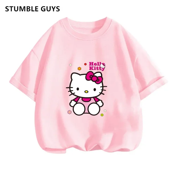 Conjunto de camiseta de Hello Kitty para niños y niñas, ropa holgada de manga corta Y2K, Top con estampado oscuro para mujer, ropa dulce Harajuku