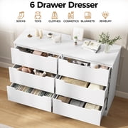 White Dresser 6 Drawer Dresser for Bedroom Modern Wooden Closet Double Dresser Closet Living Room Hallway Entryway Dressing Room
