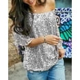 thumbnail image 3 of Hirigin Women's Summer Casual Glistening Sequin Crew Neck Shirt Tops Party, 3 of 4