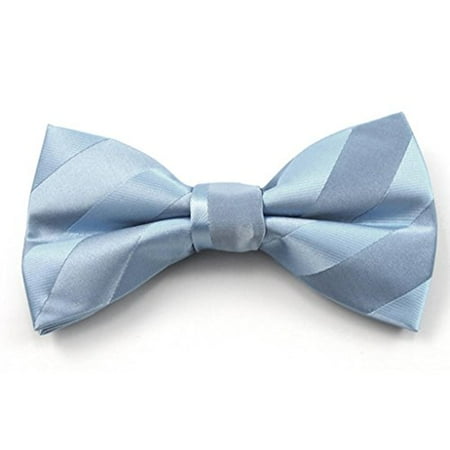 Baby Blue Solid Color Tonal Stripe Clip on Bow Ties