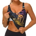 thumbnail image 3 of Gukieu Purple Glowing Mushroom Print Women's Sports Vest, Low-neck U-shaped Removable Pad Sports Bra for Yoga, Exercise, Dance-XX-Large, 3 of 8