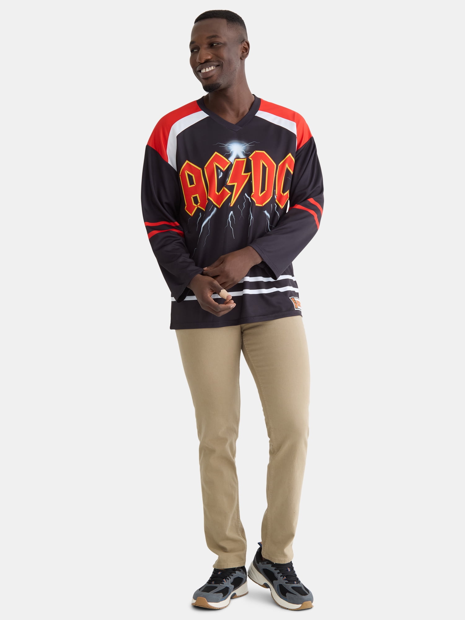 AC/DC Men's & Big Men's Graphic Hockey Jersey with Long Sleeves, Sizes XS-3XL