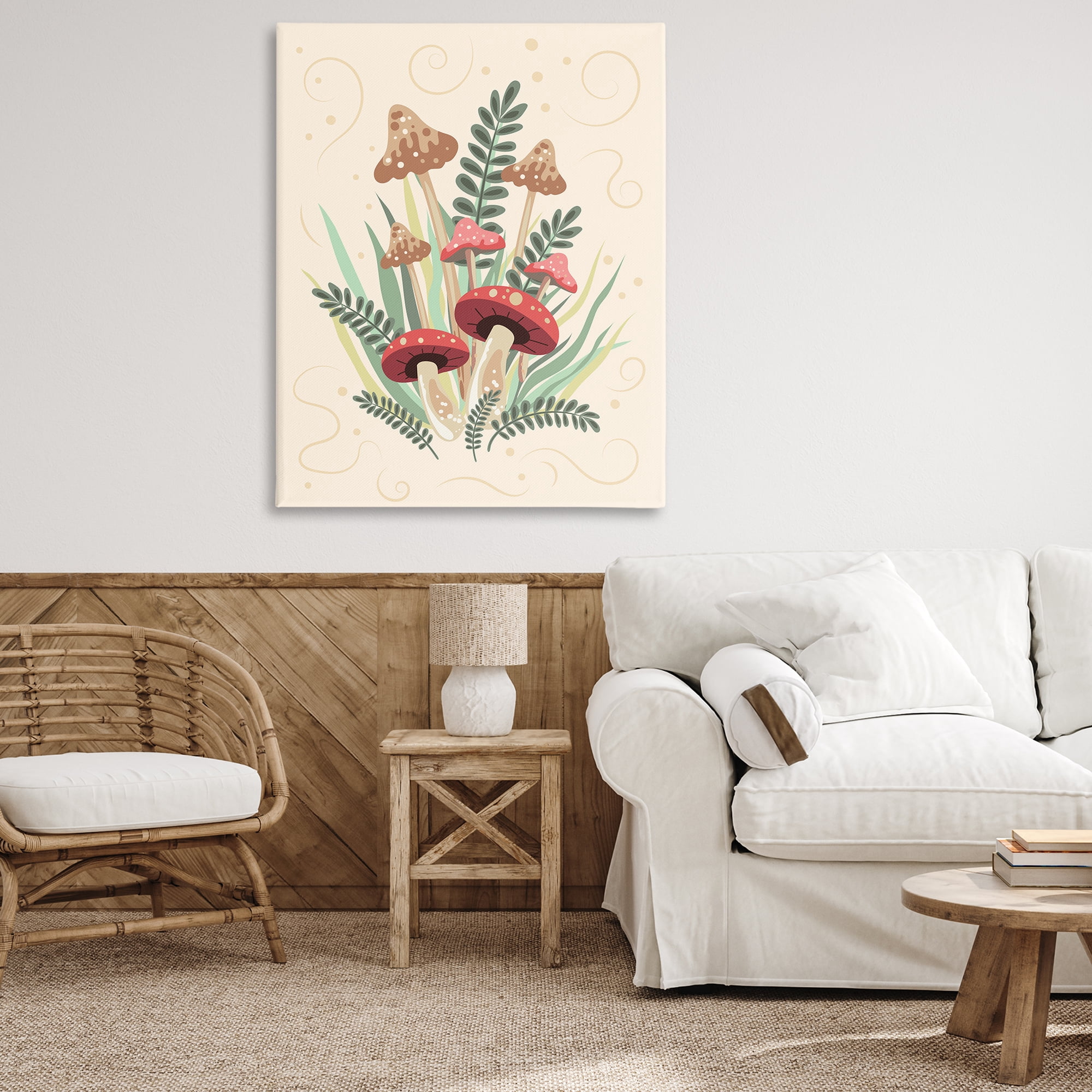 Stupell Industries Mushrooms & Swirl Pattern Botanical & Floral Painting Gallery Wrapped Canvas Art Print Wall Art, 36 x 48