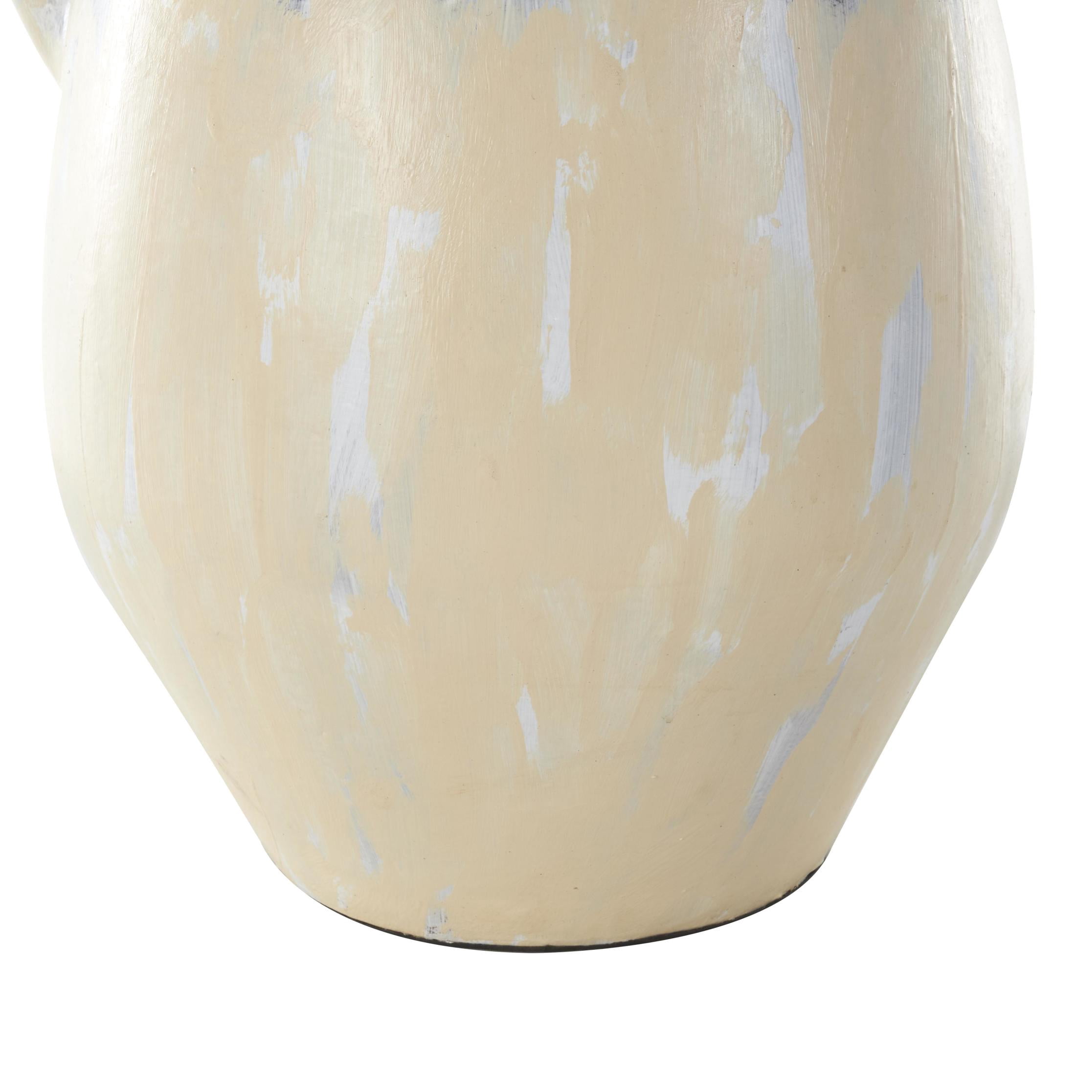 DecMode 19" Antique Style Pot Cream Ceramic Vase with Curved Handle