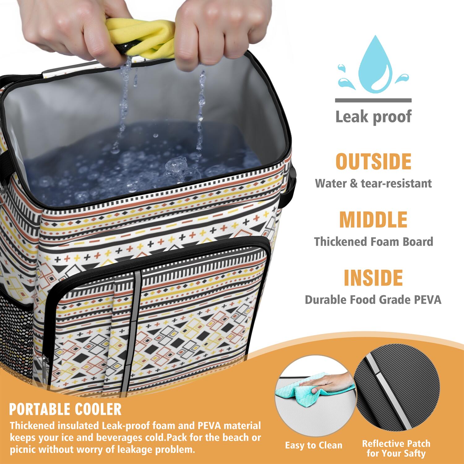 Travel Cooler Bag - Boho Bohemia Pioneer Flower Geometric Line Art Camping Beer Cooler Backpack with Bottle Opener- Waterproof Insulated Picnic Backpacks - Cooler Bag for Beach