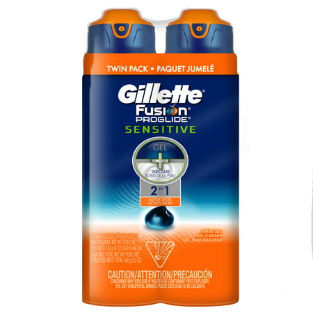 Gillette Fusion ProGlide Sensitive 2 in 1 Men's Shave Gel Twin Pack, Active Sport, (Best Save Ever In Football)