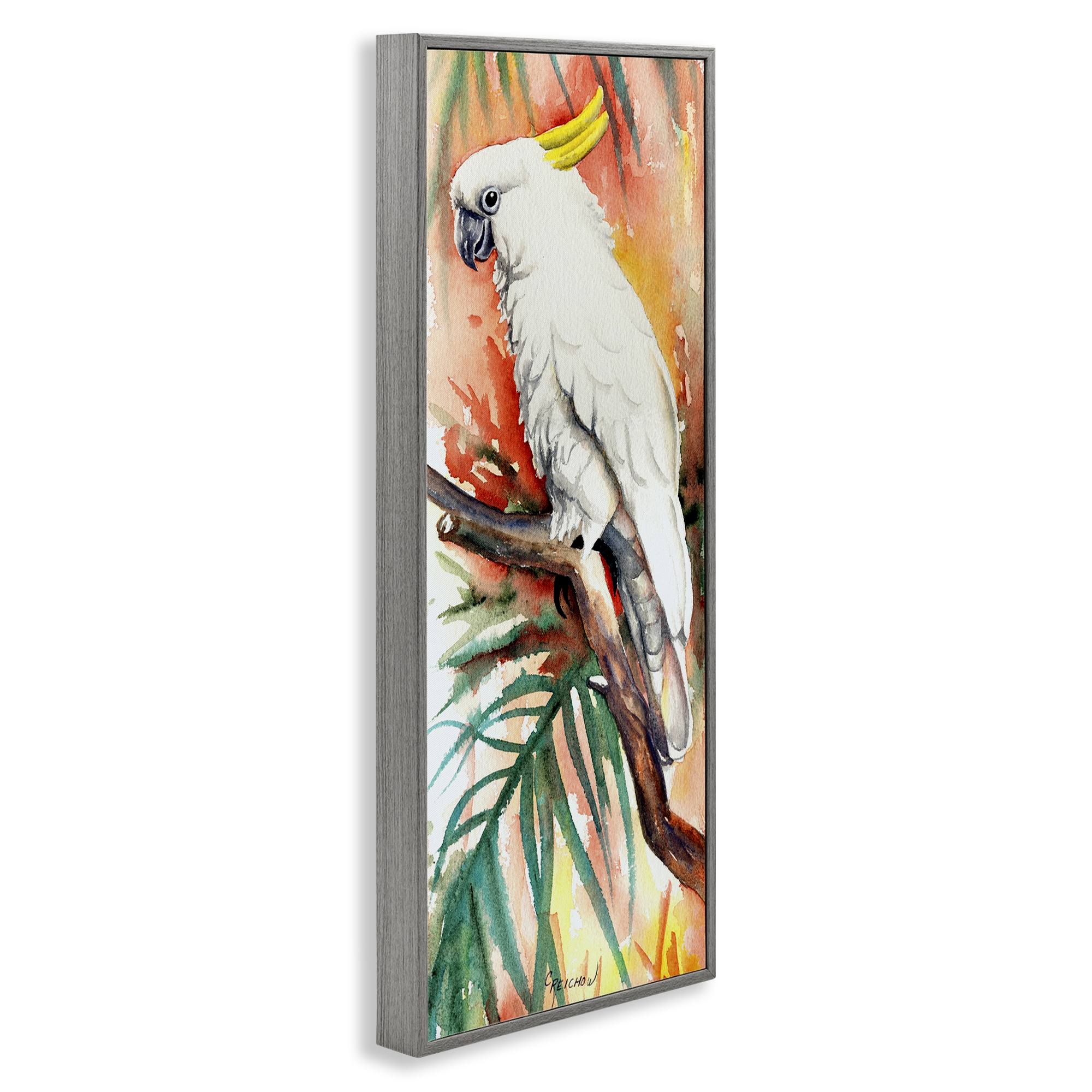 Stupell Industries Sulfer Crested Cockatoo Animals & Insects Painting Gray Framed Art Print Wall Art, 13 x 30