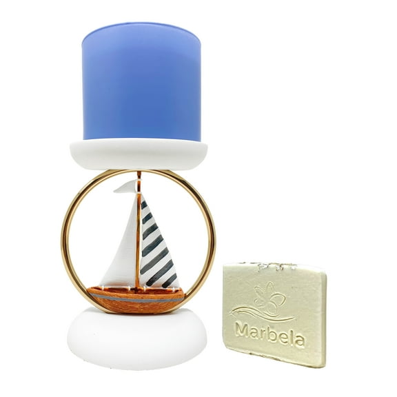 Bath & Body Works Nautical Sailboat 3-Wick Candle Holder with a Natural Oats Mini Soap.