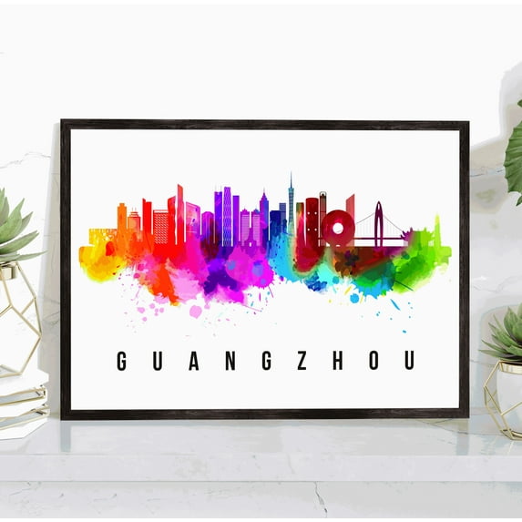 Pera Print Guangzhou Skyline China Poster, Guangzhou Cityscape Painting, Guangzhou China Poster, Cityscape and Landmark Print, Home Wall Art, Office Wall Decor - 18x24 Inches