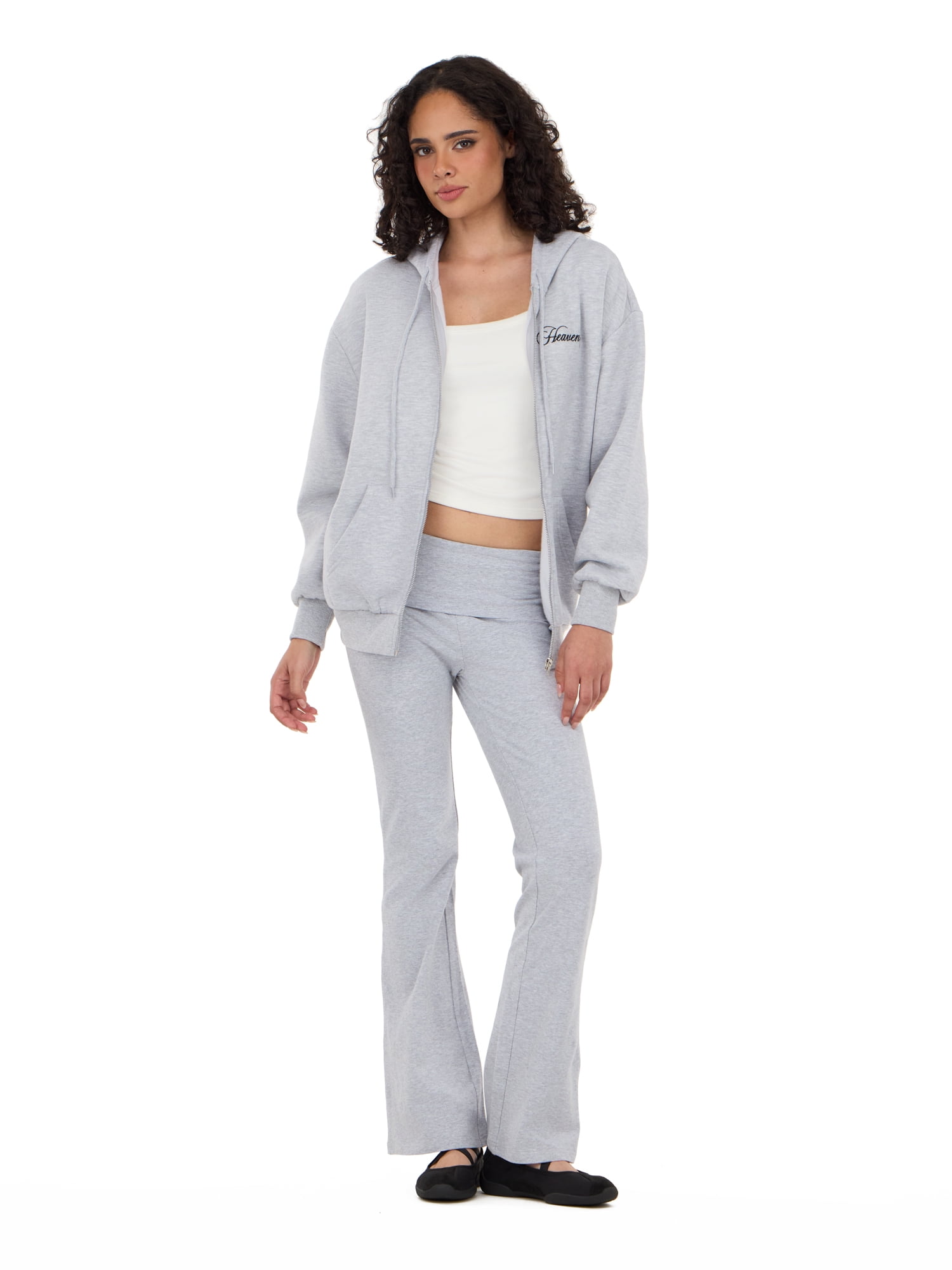 Forever 21 Women's Fleece Zip Up Hoodie with Front and Back Graphic Detail, Relaxed Fit Sweatshirt Jacket, Casual Everyday Layering Style, Grey, XXS-4X