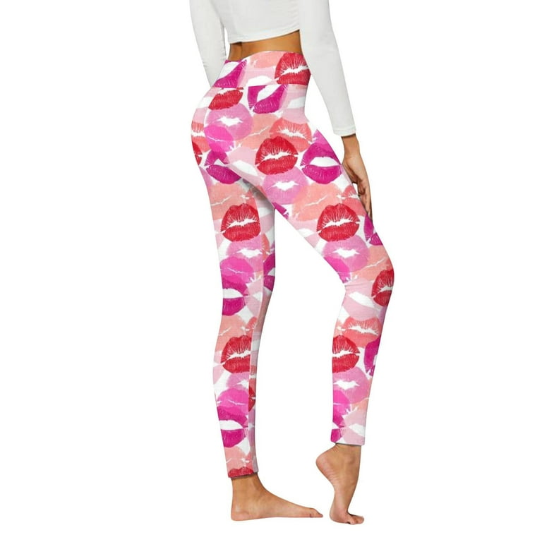 Hfyihgf Valentine's Day Leggings for Womens High Waisted Love Heart Print  Yoga Pants Tummy Control Butt Lift Gym Joggers(01#Pink,L)