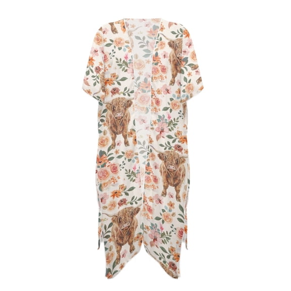 HELLHERO Polyester Womens Kimono Swimsuit Cover Ups for Summer Loose Free Size Bathing Suit Cover Up Little Cow Flowers
