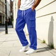thumbnail image 2 of SeCaotees Multi‑Pocket Straight Leg Cargo Pants for Men Drawstring Waist Relaxed Fit Lightweight Fabric Urban Daily Casual Trousers Blue,L, 2 of 9