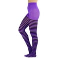 thumbnail image 3 of ToBeInStyle Women's Nylon Horizontal Striped Opaque Tights - Black/Purple - One Size Plus 3X/4X, 3 of 5