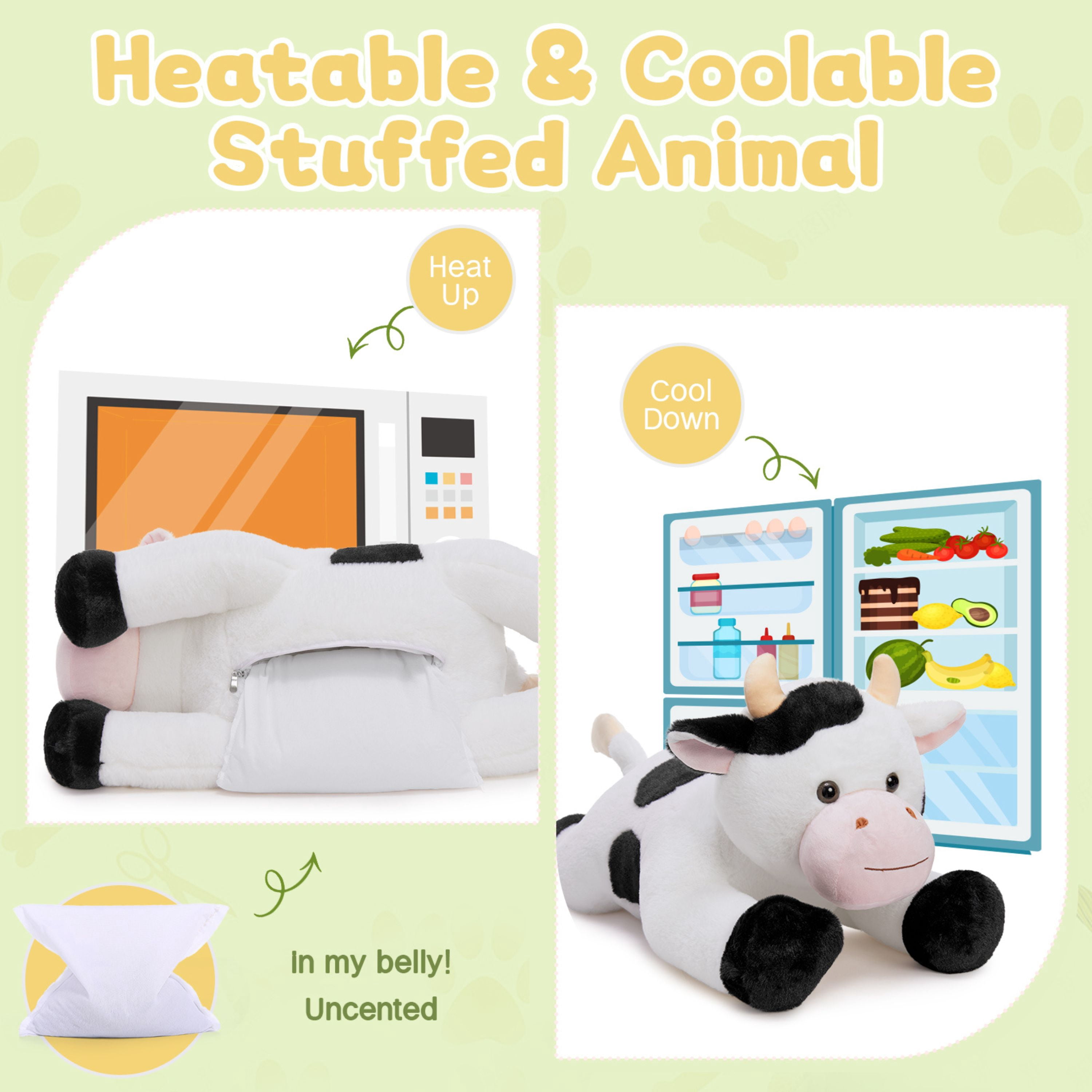 Tezituor 28" Cow Weighted Stuffed Animals 5lb Soft Microwavable Stuffed Animal Glow in The Dark