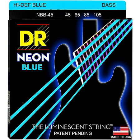 DR Strings Hi-Def NEON Blue Coated Medium 4-String (45-105) Bass Guitar